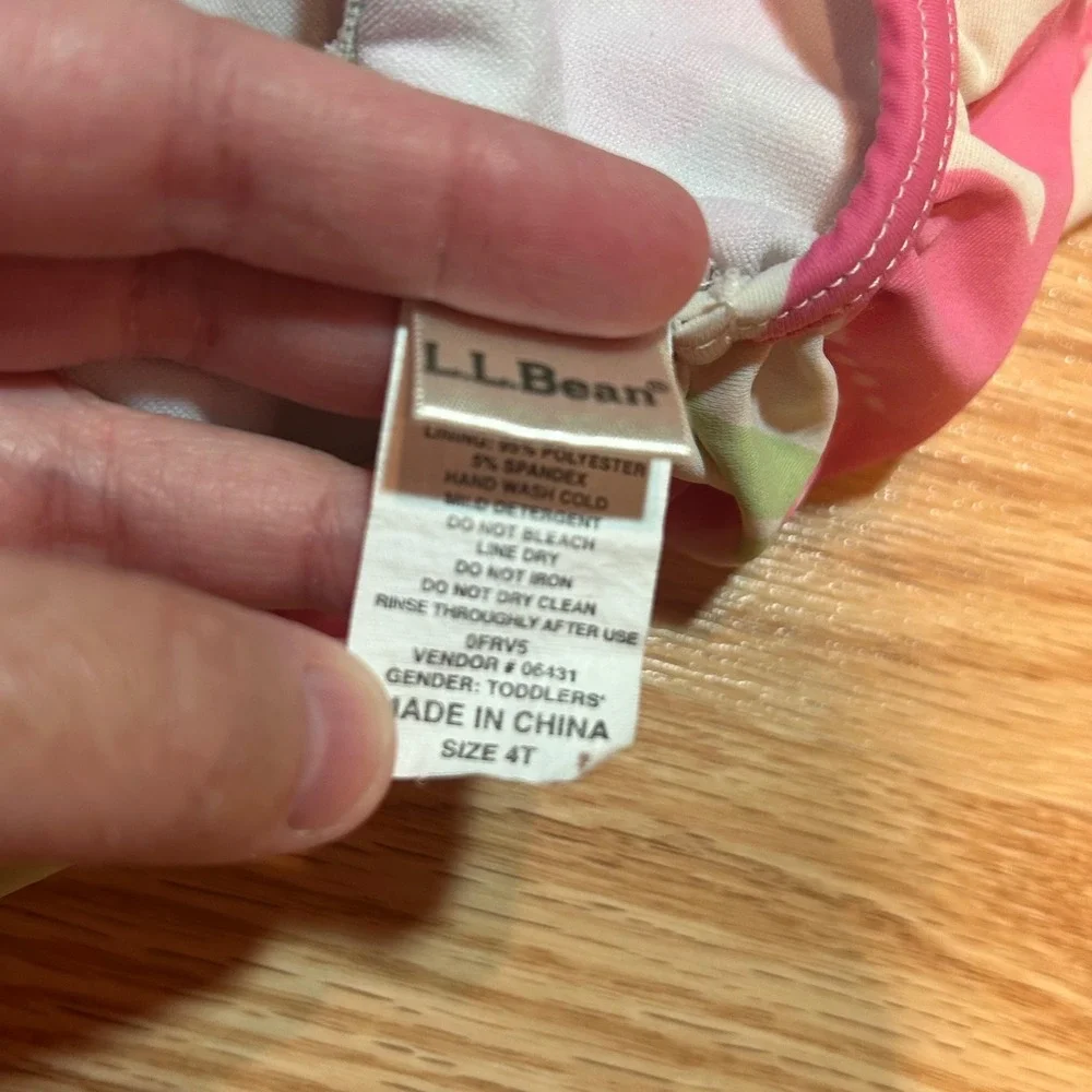 LL Bean Toddler Girls 4T‎ Floral Two Piece Swimsuit Tankini Skirted Pink Blue